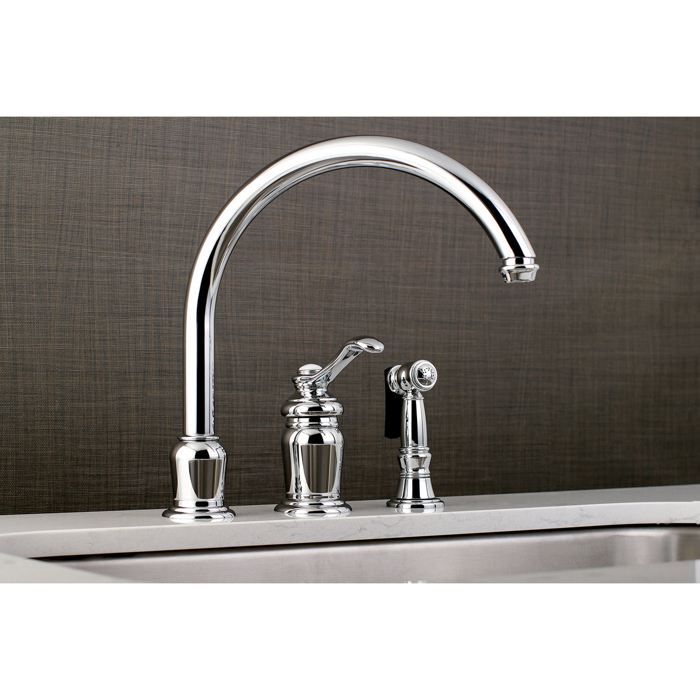 Elements of Design ES7821TLBS Single-Handle Widespread Kitchen Faucet with Brass Sprayer, Polished Chrome