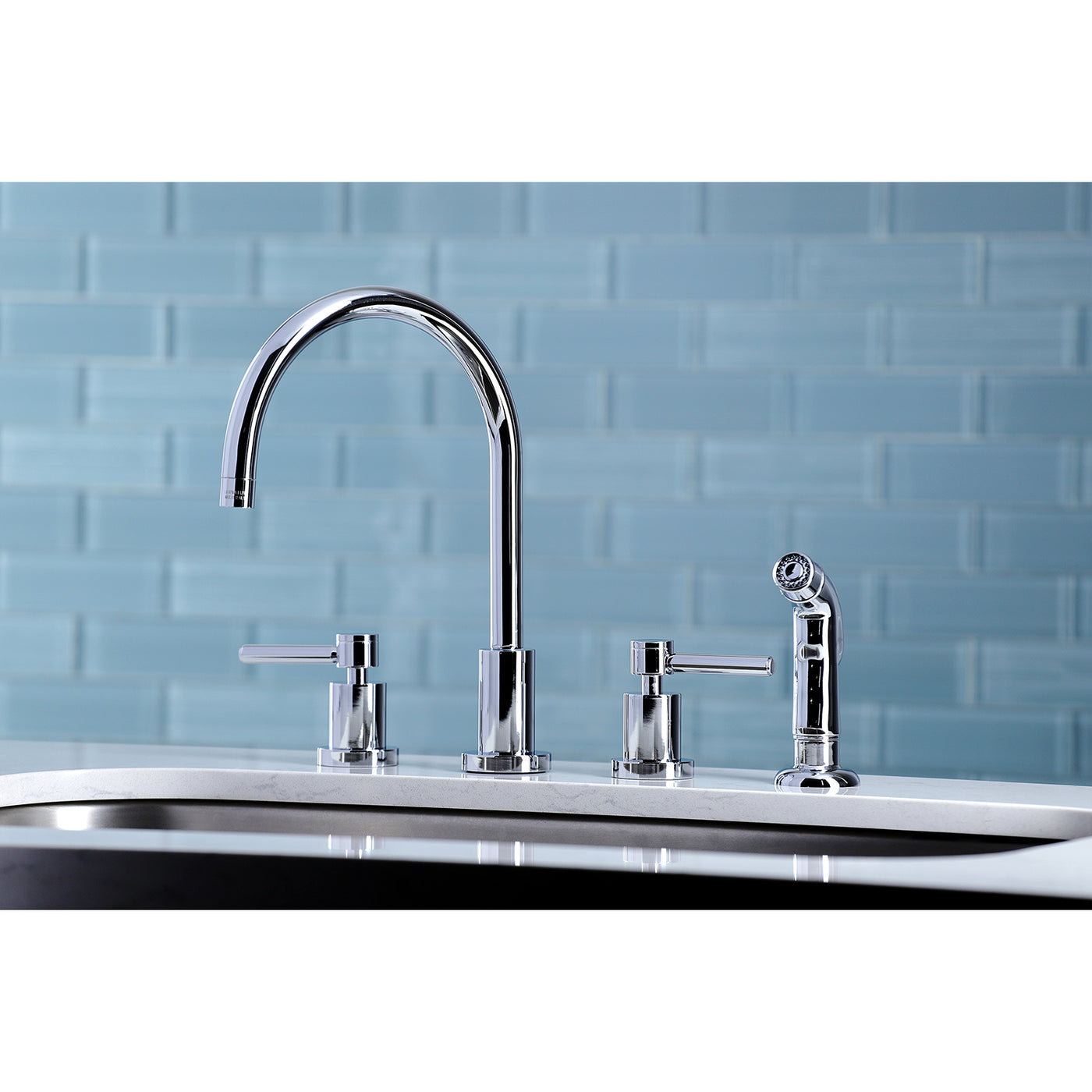 Elements of Design ES8721DL Widespread Kitchen Faucet with Plastic Sprayer, Polished Chrome