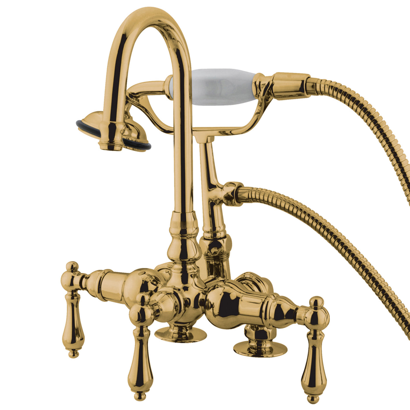Elements of Design DT0132AL 3-3/8-Inch Deck Mount Tub Faucet with Hand Shower, Polished Brass