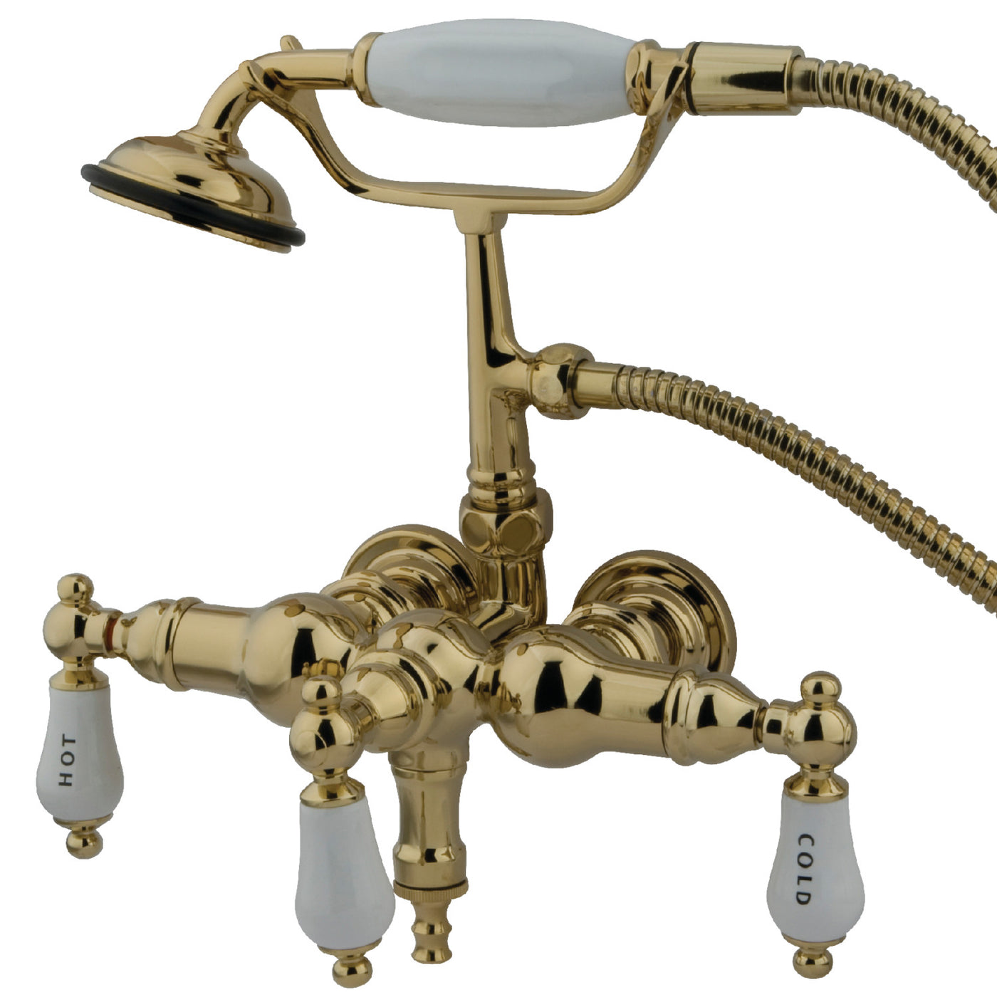 Elements of Design DT0192CL 3-3/8-Inch Wall Mount Tub Faucet with Hand Shower, Polished Brass