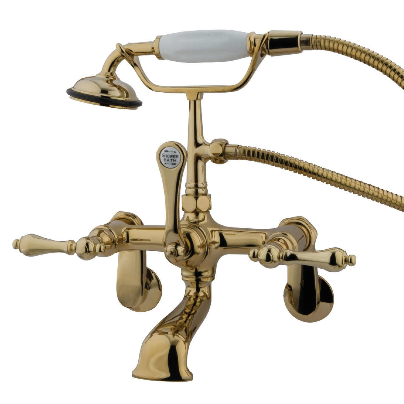 Elements of Design DT0512AL Wall Mount Clawfoot Tub Faucet with Hand Shower, Polished Brass