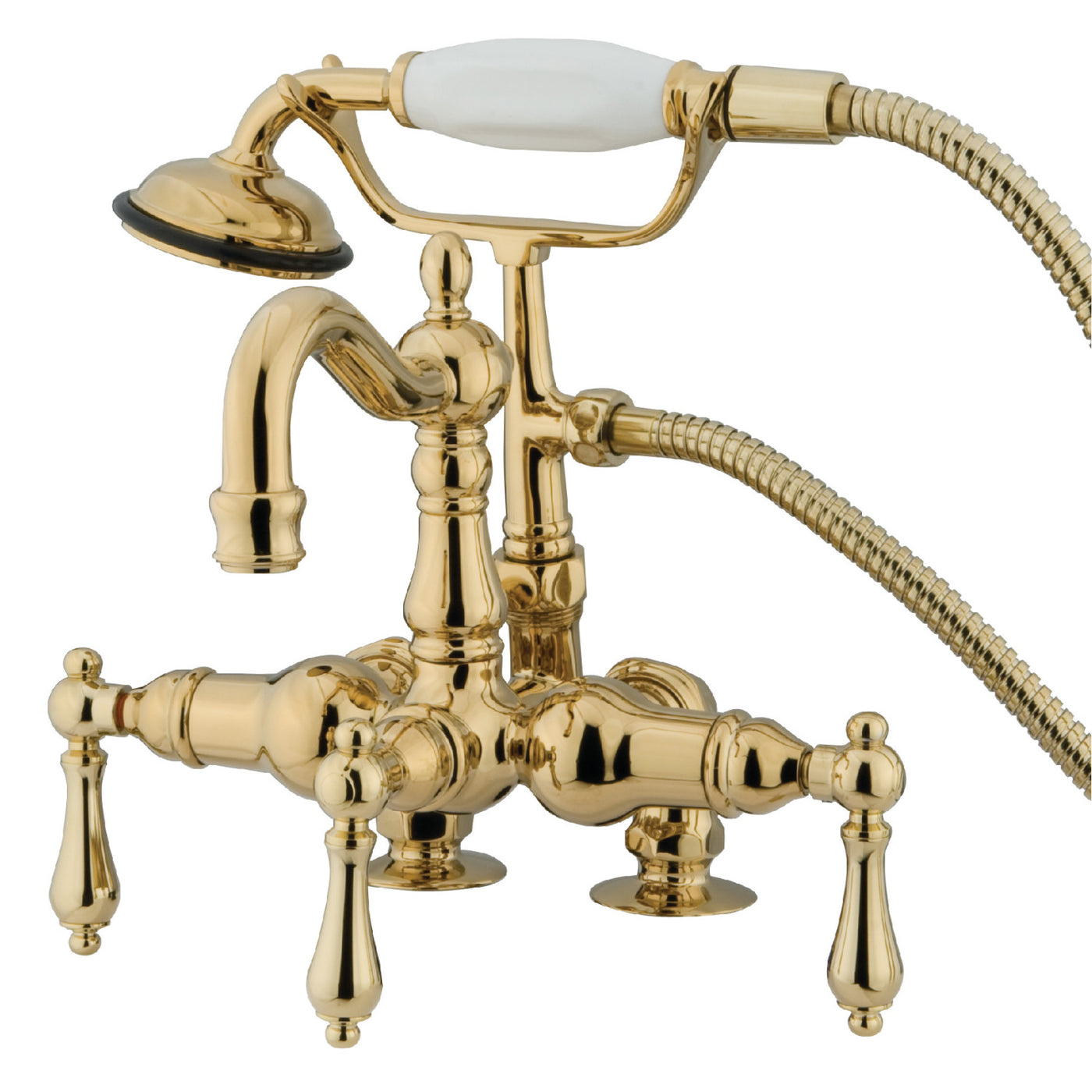 Elements of Design DT10132AL 3-3/8-Inch Deck Mount Clawfoot Tub Faucet with Hand Shower, Polished Brass