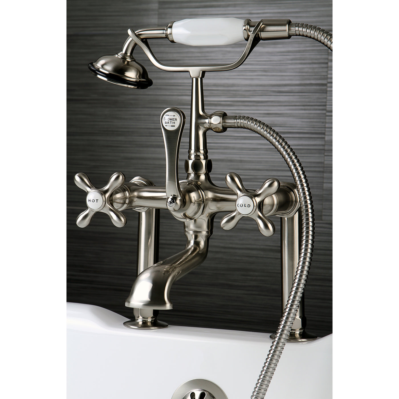 Elements of Design DT1038AX 7-Inch Deck Mount Clawfoot Tub Faucet with Hand Shower, Brushed Nickel