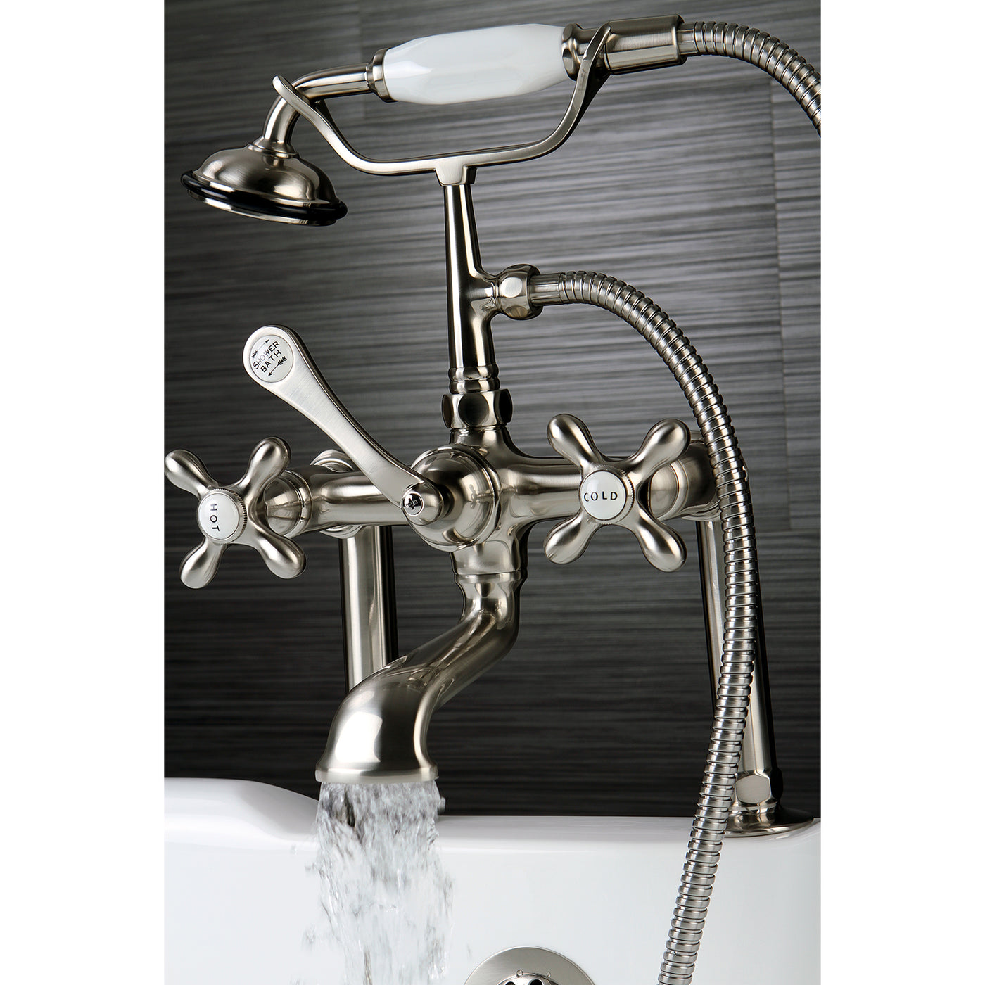 Elements of Design DT1038AX 7-Inch Deck Mount Clawfoot Tub Faucet with Hand Shower, Brushed Nickel