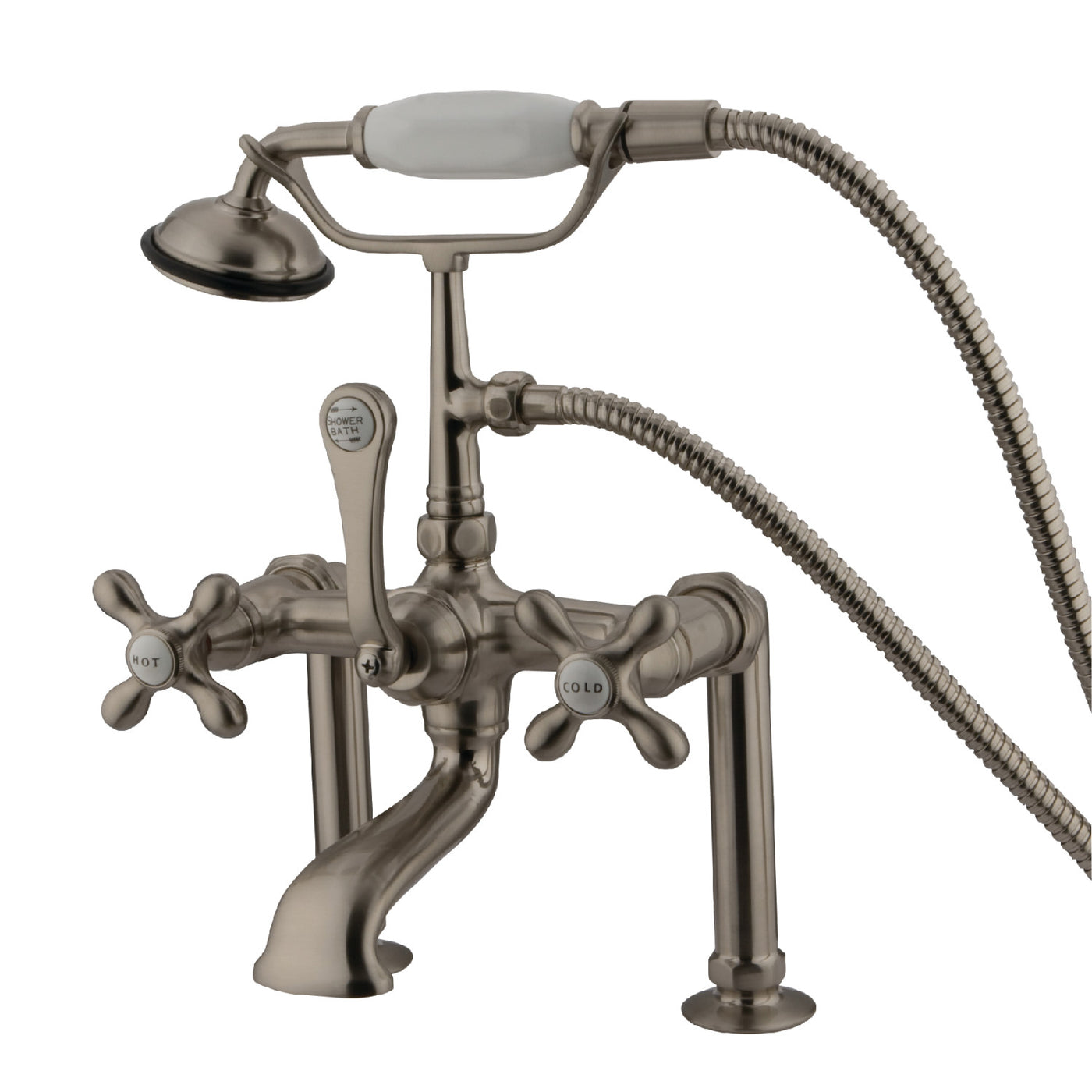 Elements of Design DT1038AX 7-Inch Deck Mount Clawfoot Tub Faucet with Hand Shower, Brushed Nickel