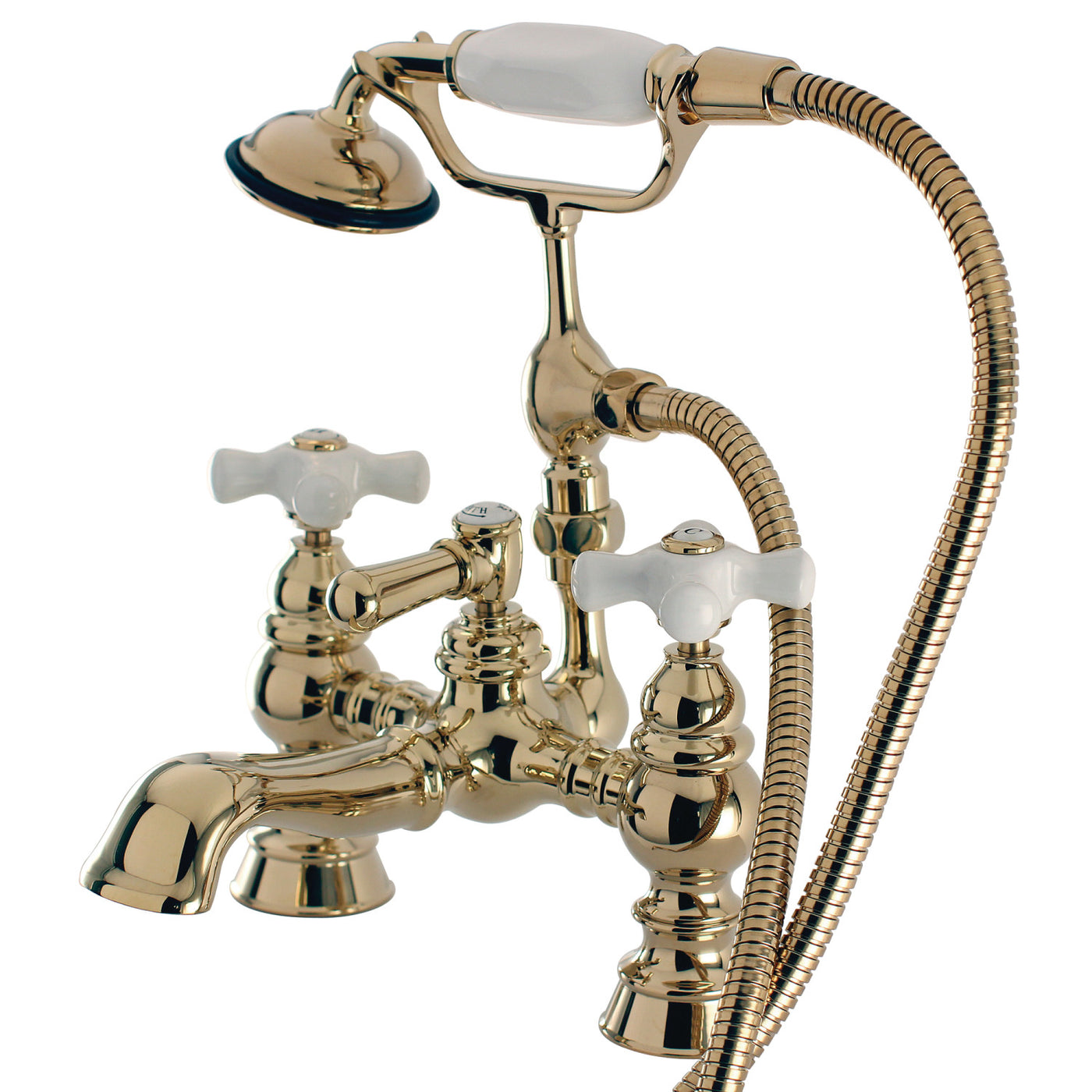 Elements of Design DT11522PX 7-Inch Deck Mount Tub Faucet with Hand Shower, Polished Brass