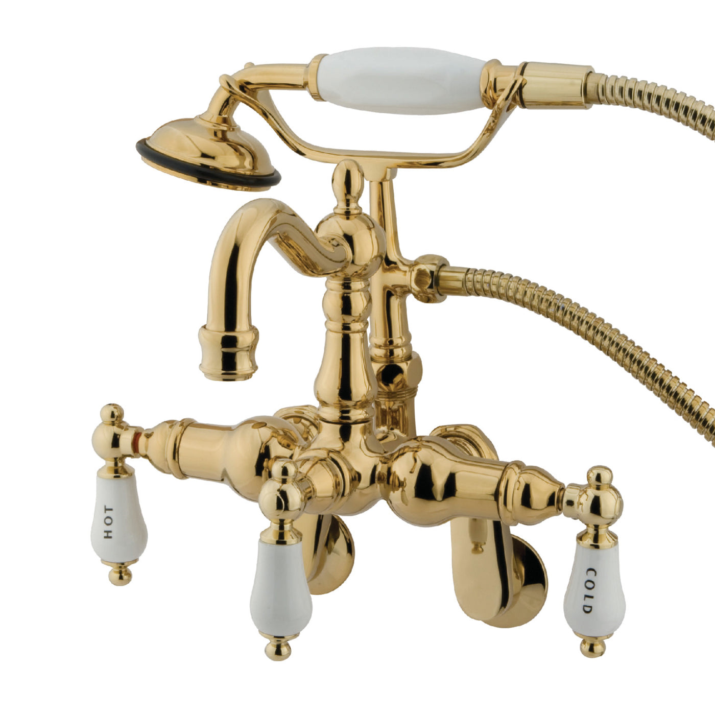 Elements of Design DT13012CL Adjustable Center Wall Mount Tub Faucet with Hand Shower, Polished Brass