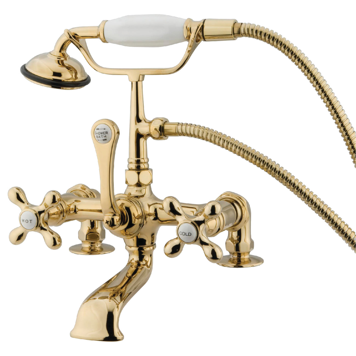 Elements of Design DT2032AX 7-Inch Deck Mount Clawfoot Tub Faucet with Hand Shower, Polished Brass