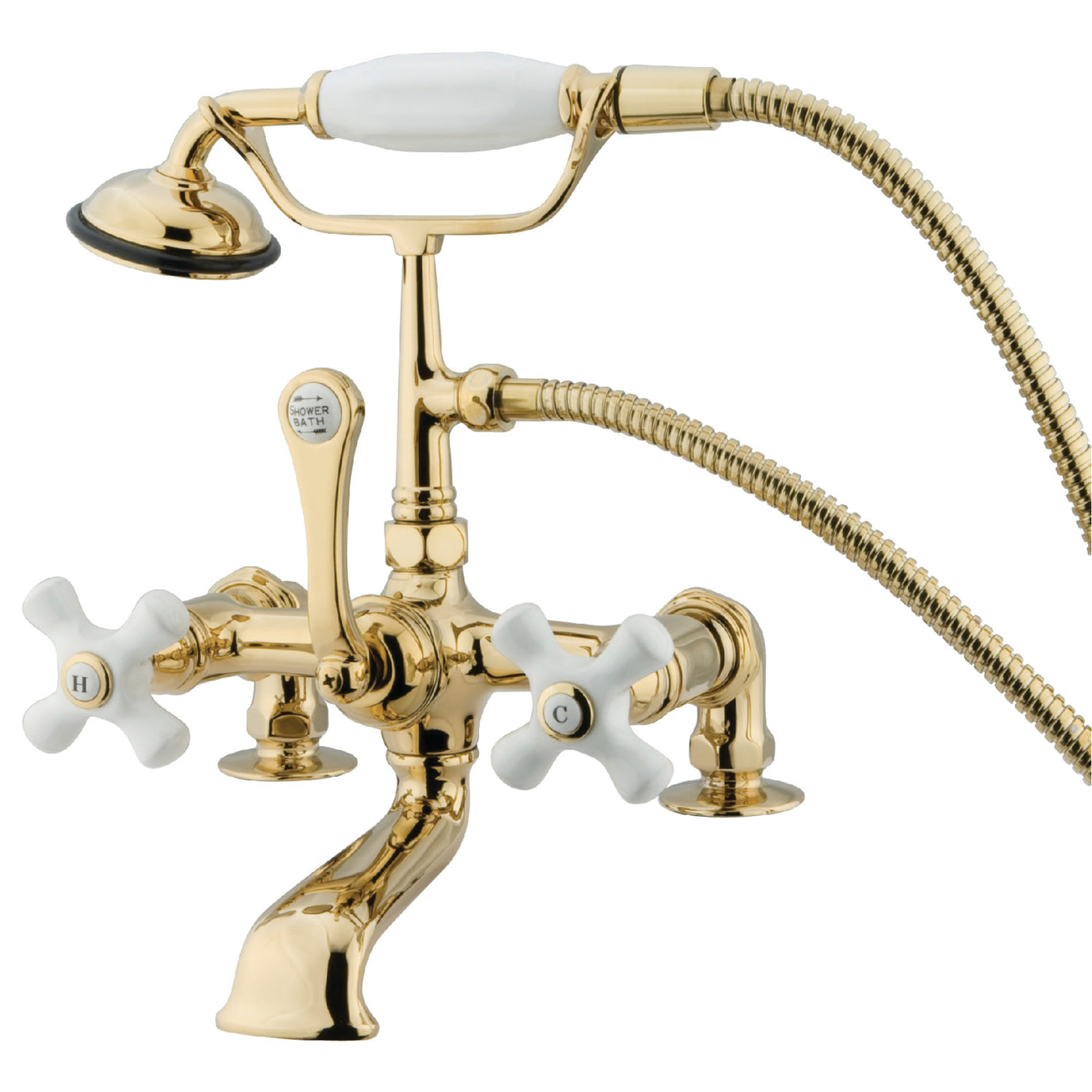 Elements of Design DT2032PX 7-Inch Deck Mount Clawfoot Tub Faucet with Hand Shower, Polished Brass
