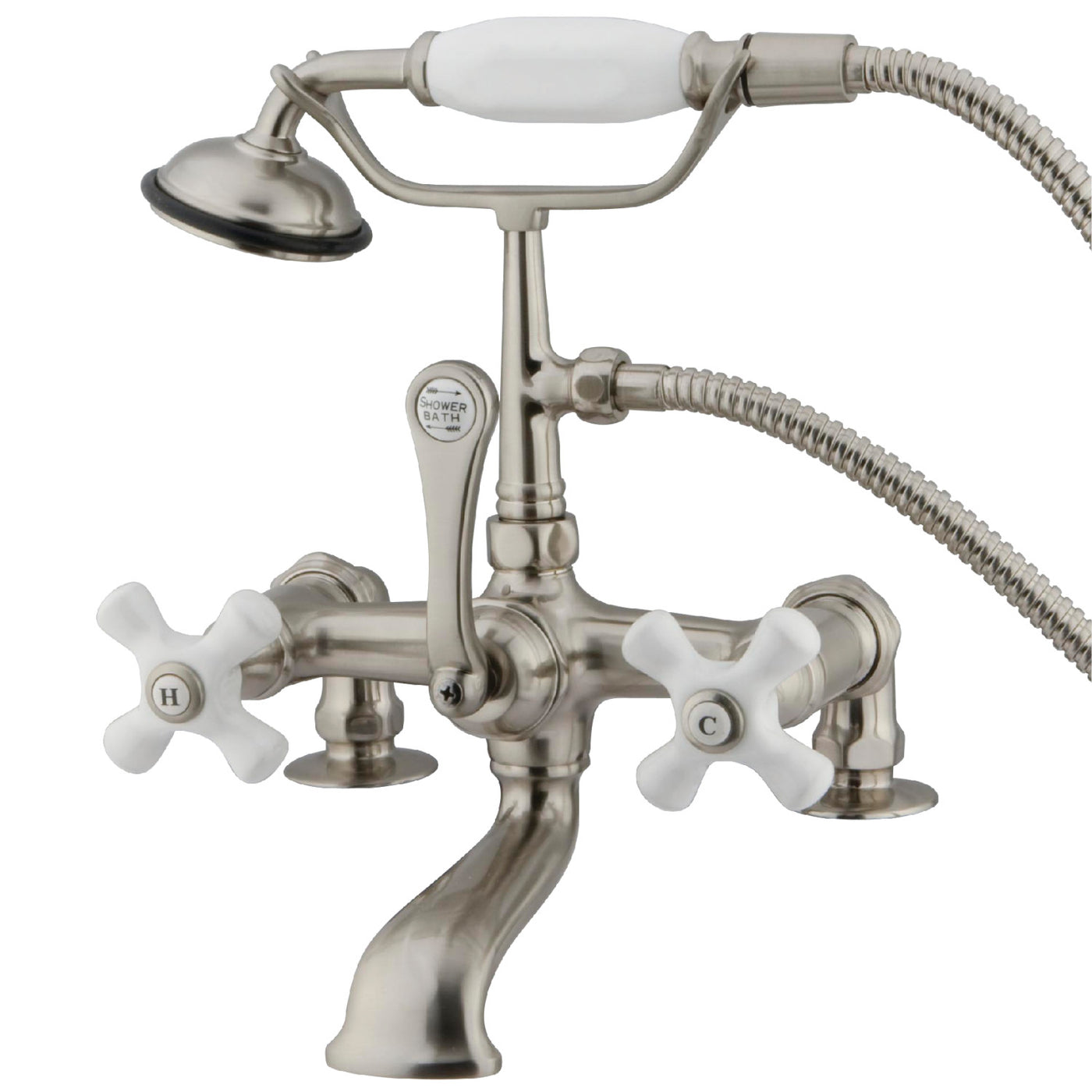 Elements of Design DT2038PX 7-Inch Deck Mount Clawfoot Tub Faucet with Hand Shower, Brushed Nickel