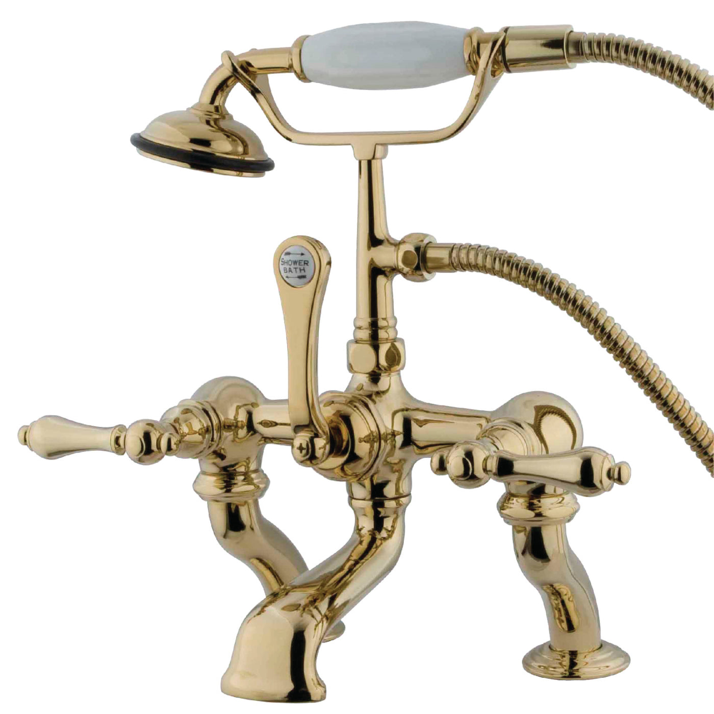 Elements of Design DT4092AL 7-Inch Deck Mount Tub Faucet with Hand Shower, Polished Brass