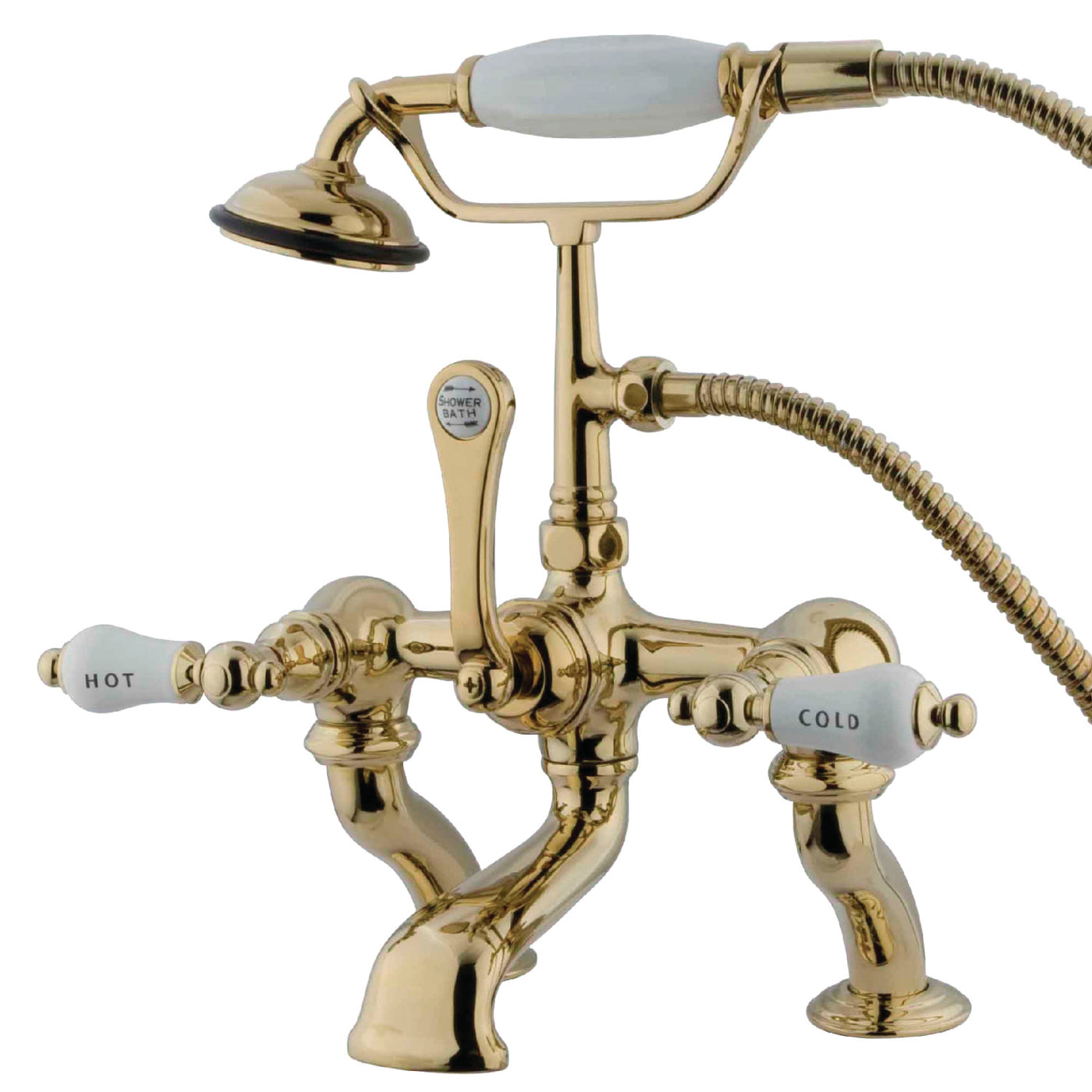 Elements of Design DT4092CL 7-Inch Deck Mount Tub Faucet with Hand Shower, Polished Brass