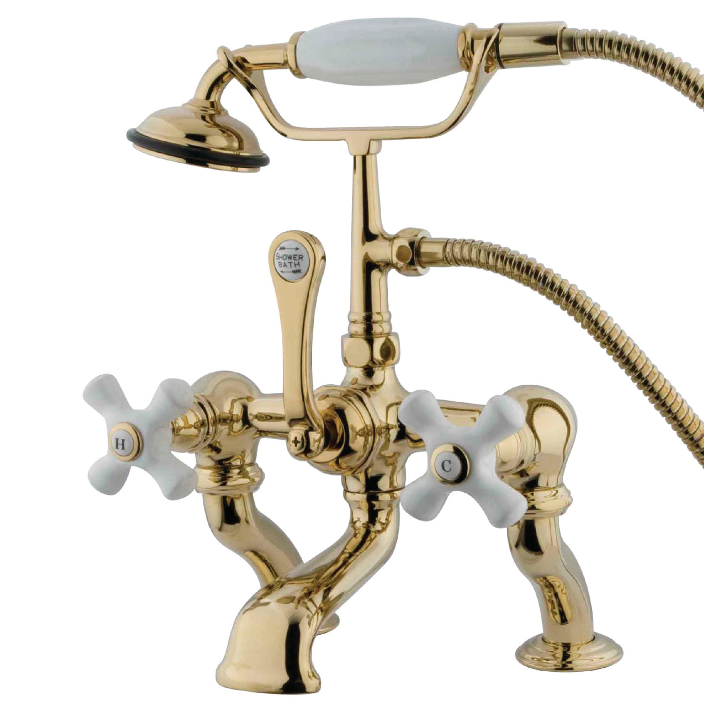 Elements of Design DT4092PX 7-Inch Deck Mount Tub Faucet with Hand Shower, Polished Brass