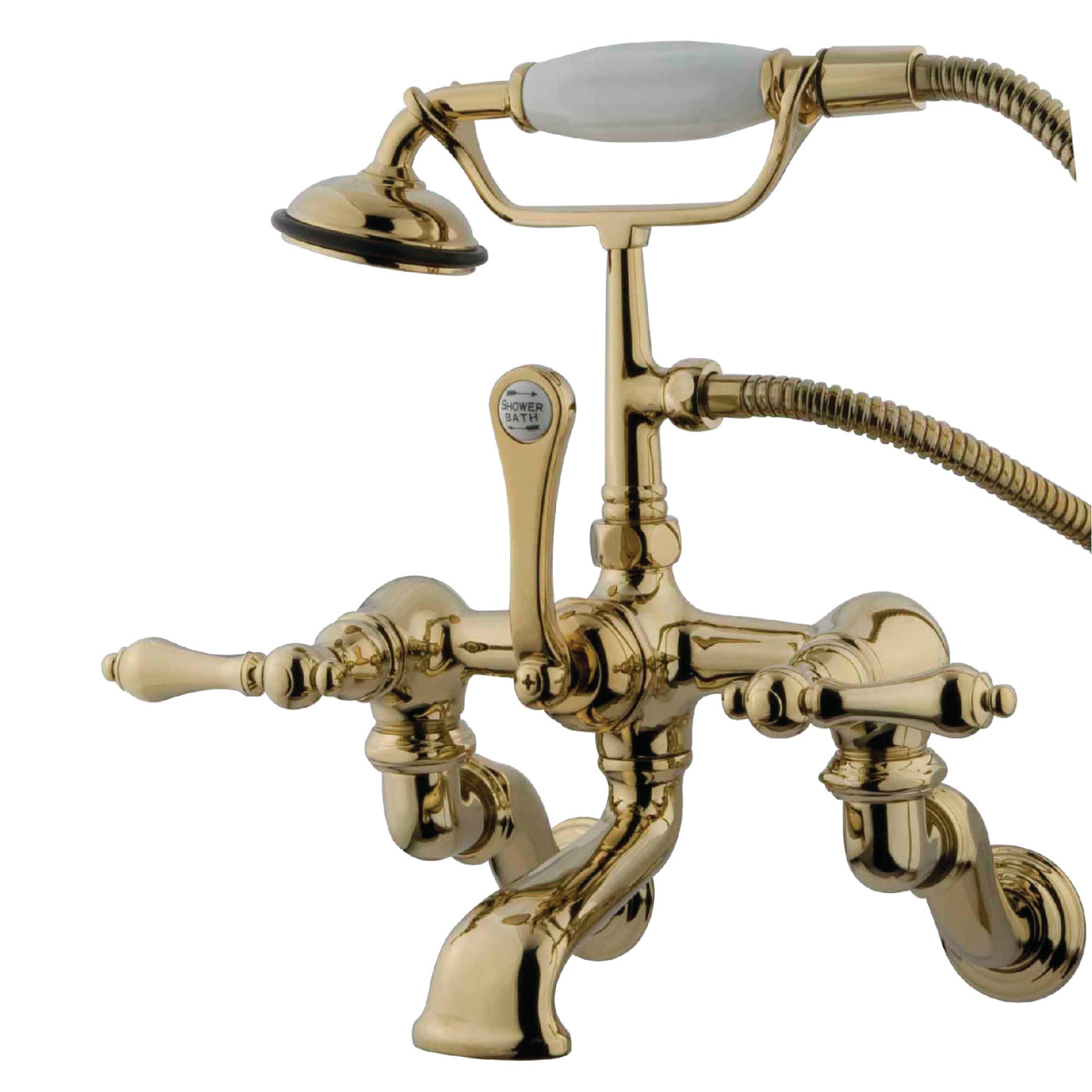 Elements of Design DT4572AL Adjustable Center Wall Mount Tub Faucet with Hand Shower, Polished Brass