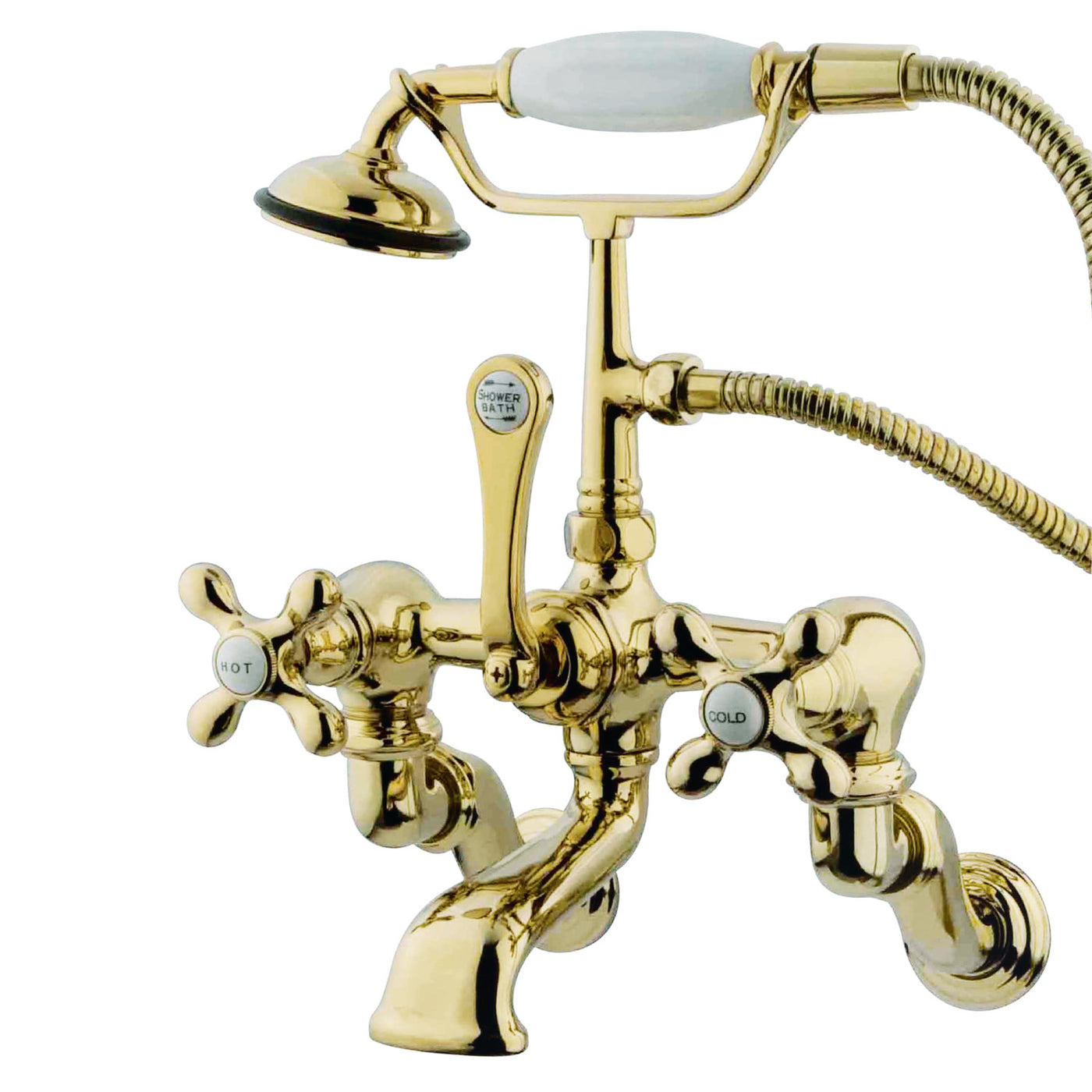 Elements of Design DT4572AX Wall Mount Clawfoot Tub Faucet with Hand Shower, Polished Brass