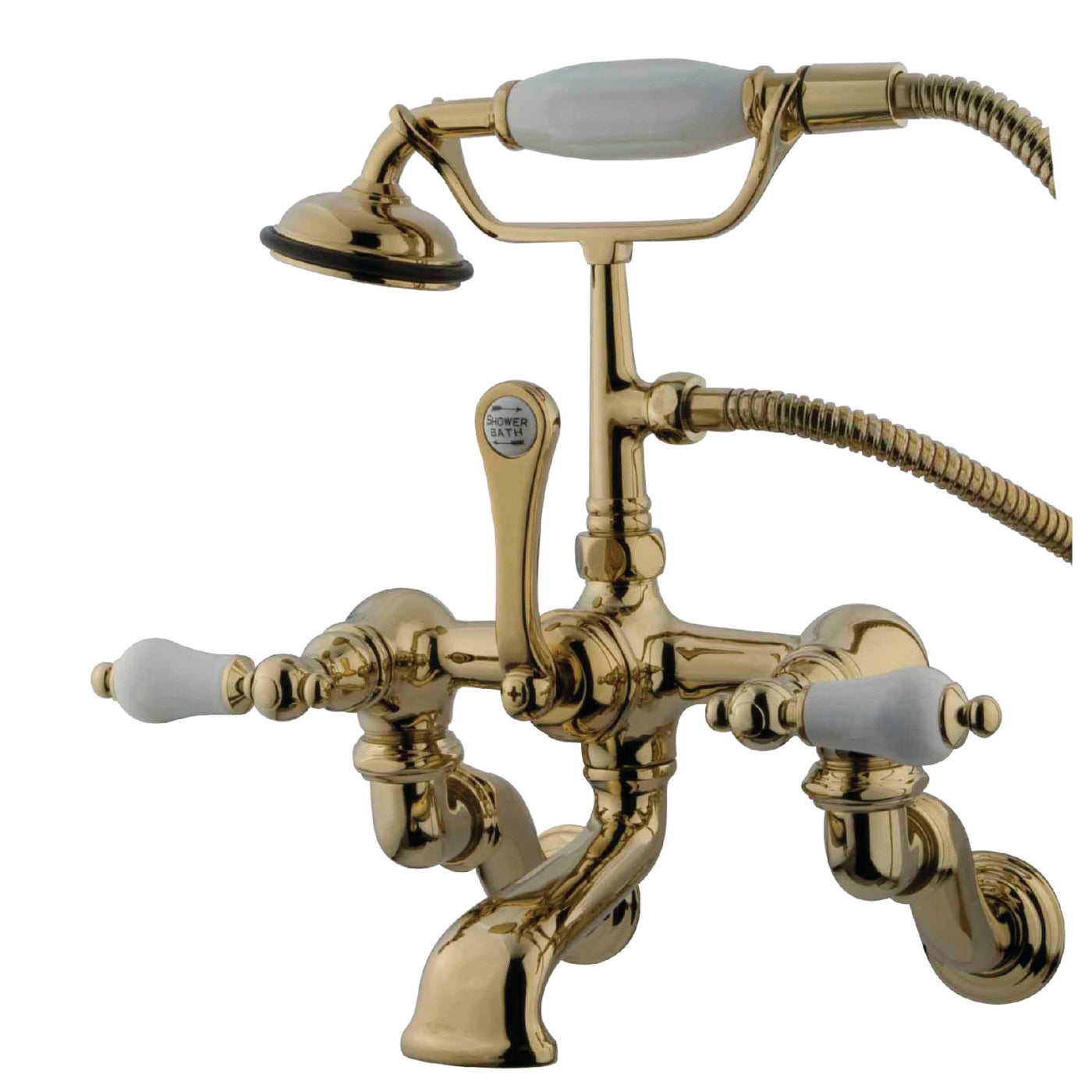 Elements of Design DT4572PL Adjustable Center Wall Mount Tub Faucet with Hand Shower, Polished Brass