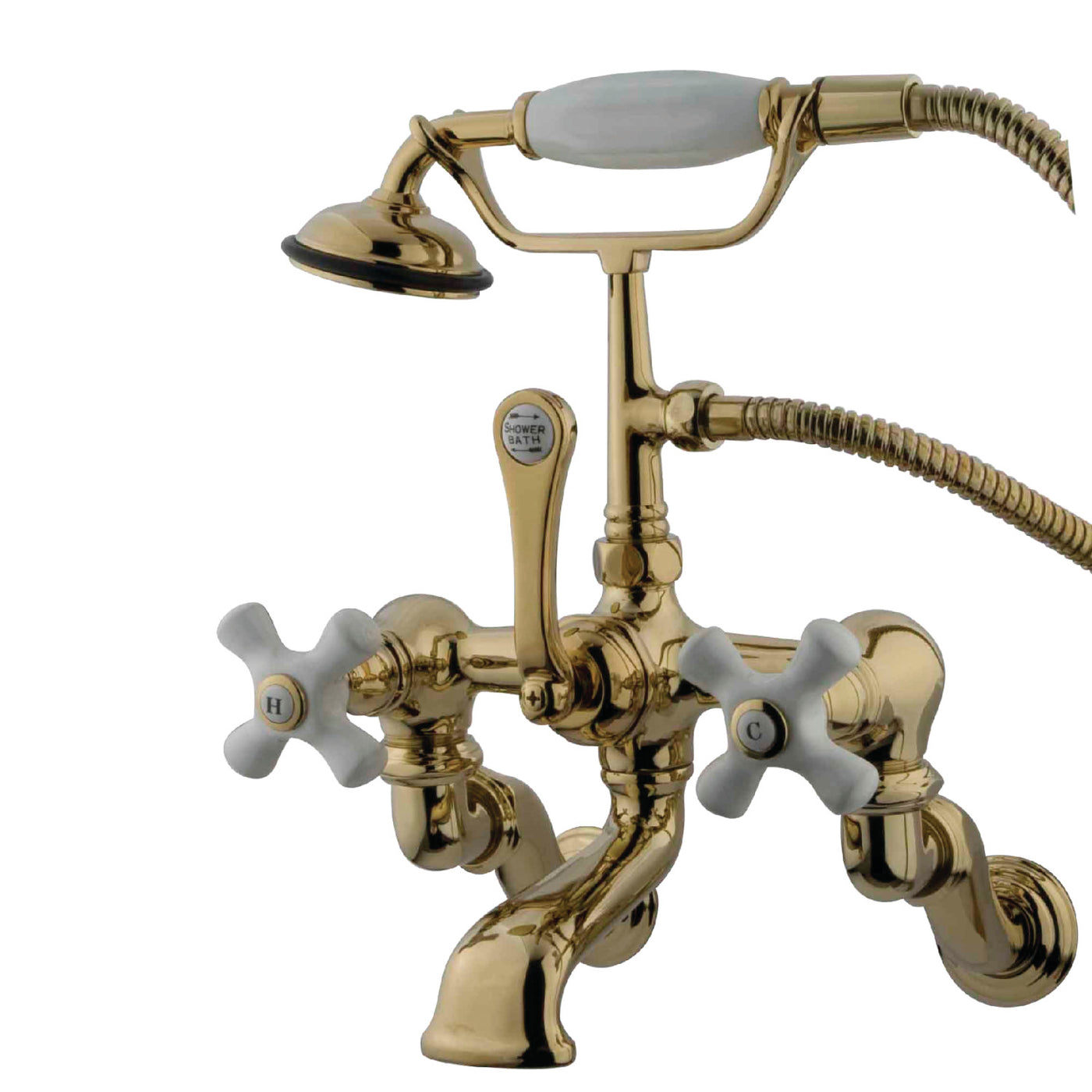 Elements of Design DT4572PX Wall Mount Clawfoot Tub Faucet with Hand Shower, Polished Brass