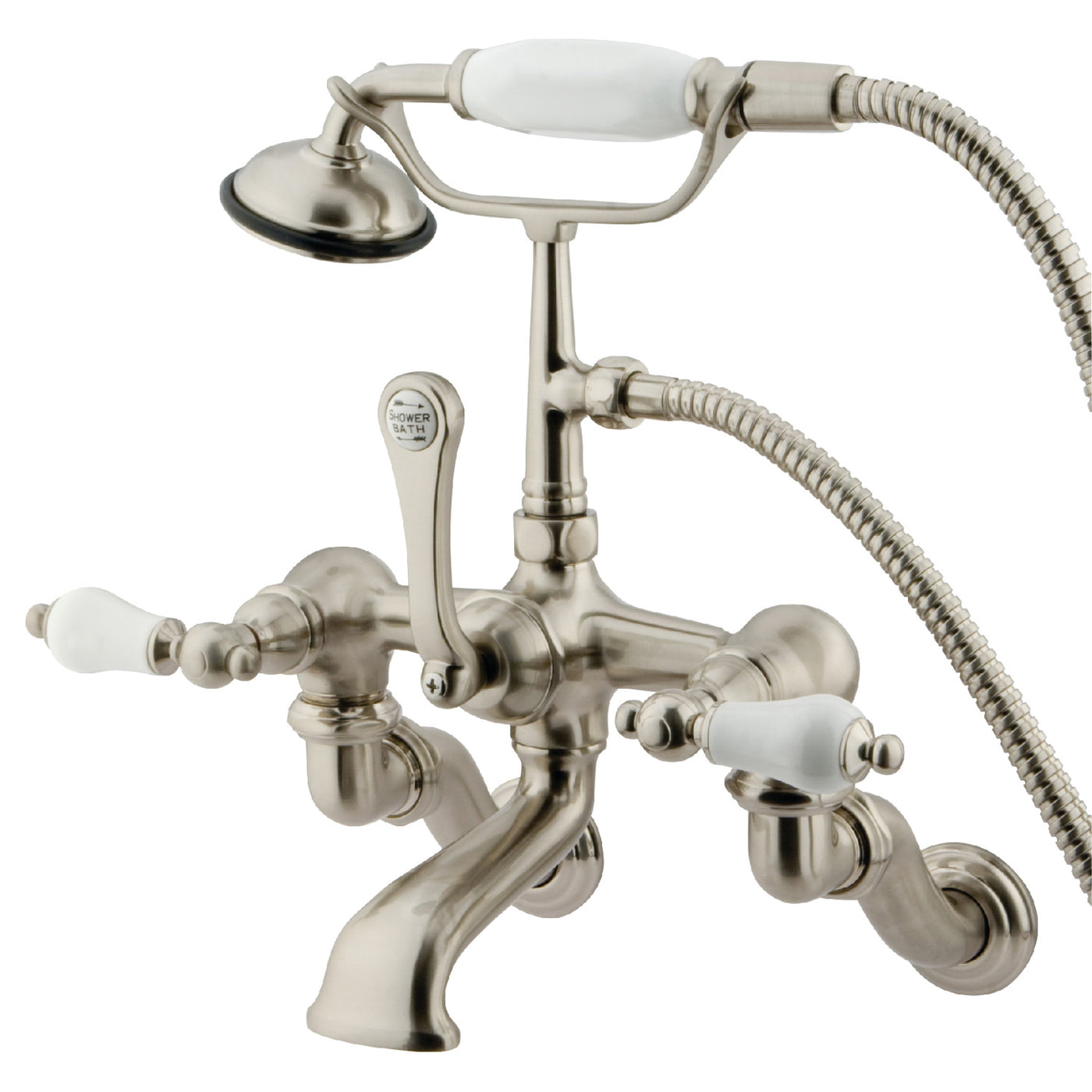 Elements of Design DT4578PL Adjustable Center Wall Mount Tub Faucet with Hand Shower, Brushed Nickel