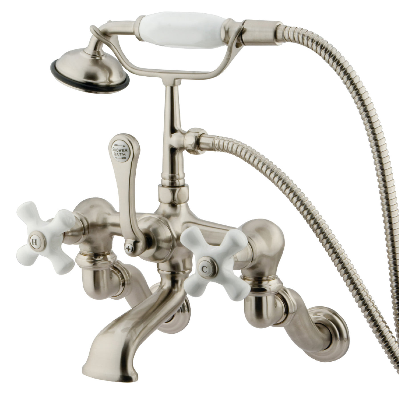 Elements of Design DT4578PX Wall Mount Clawfoot Tub Faucet with Hand Shower, Brushed Nickel