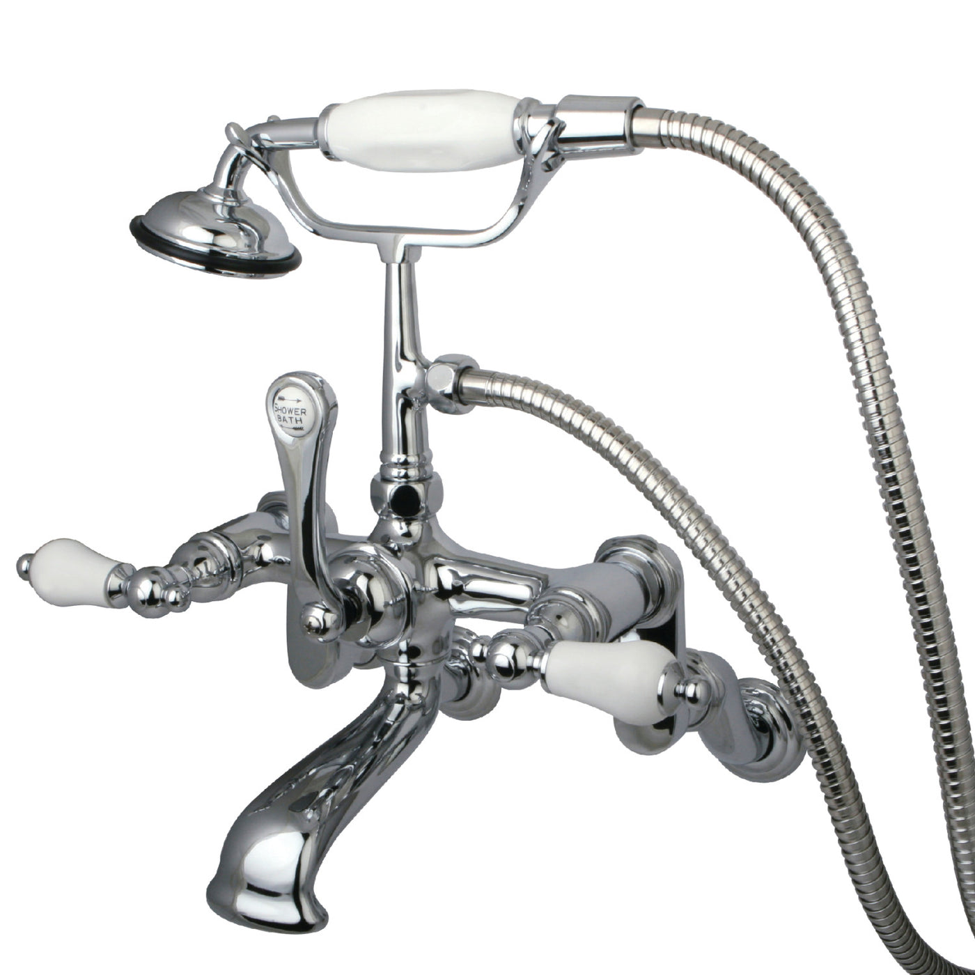 Elements of Design DT4581PL Adjustable Center Wall Mount Tub Faucet with Hand Shower, Polished Chrome