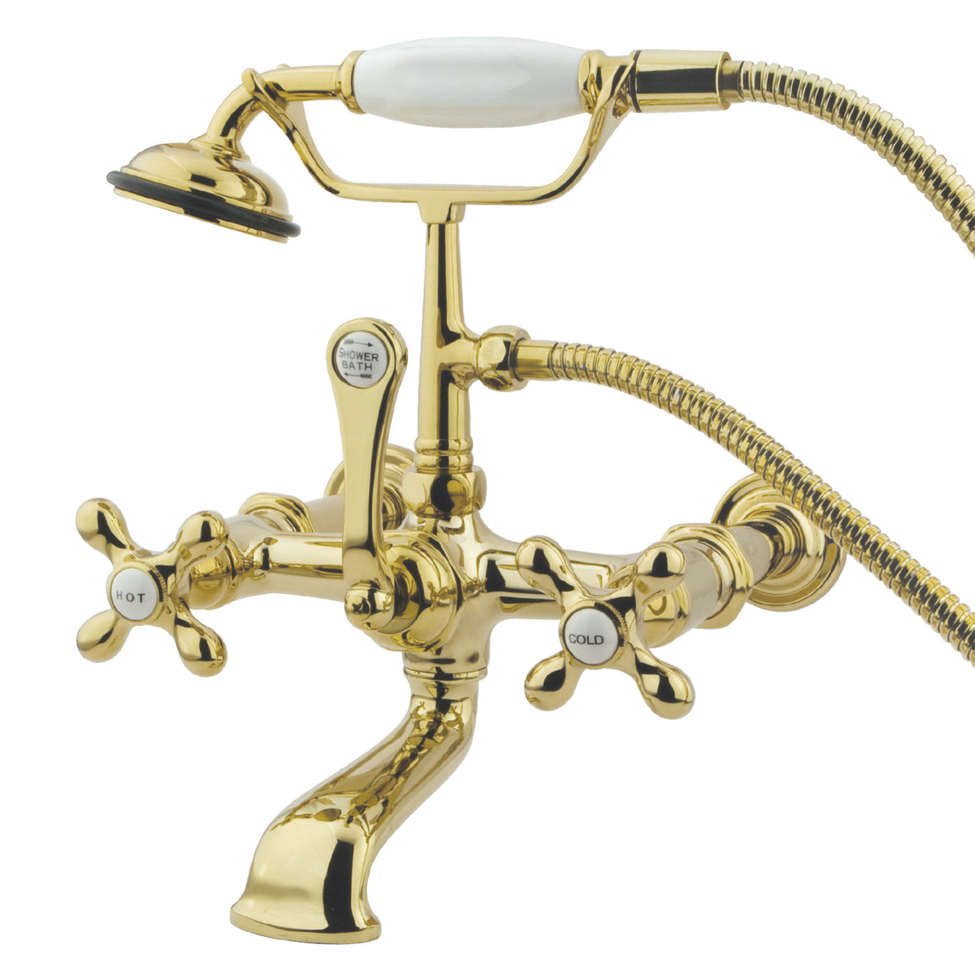 Elements of Design DT5412AX 7-Inch Wall Mount Tub Faucet with Hand Shower, Polished Brass