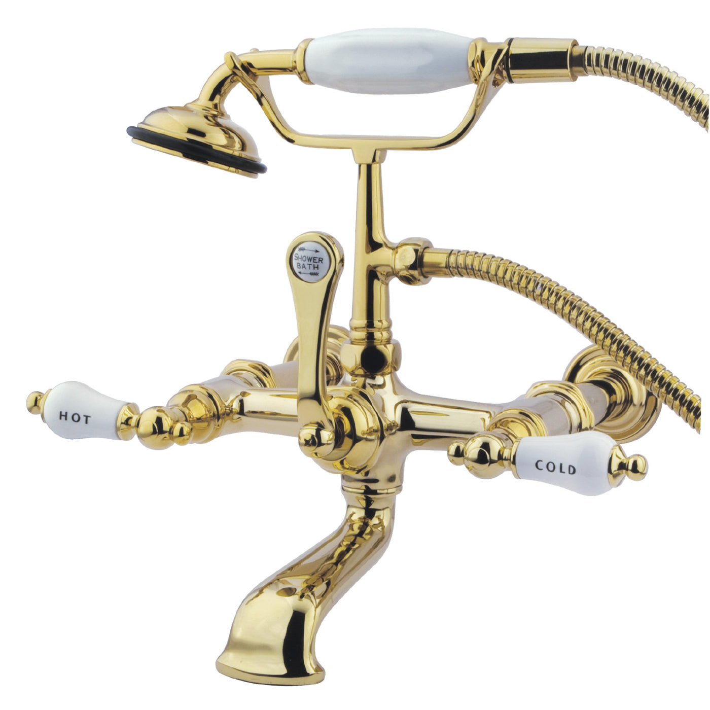 Elements of Design DT5412CL 7-Inch Wall Mount Tub Faucet with Hand Shower, Polished Brass