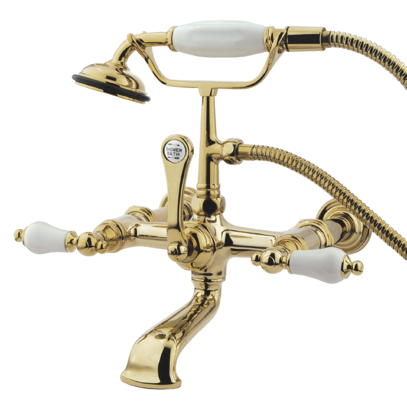 Elements of Design DT5412PL 7-Inch Wall Mount Tub Faucet with Hand Shower, Polished Brass