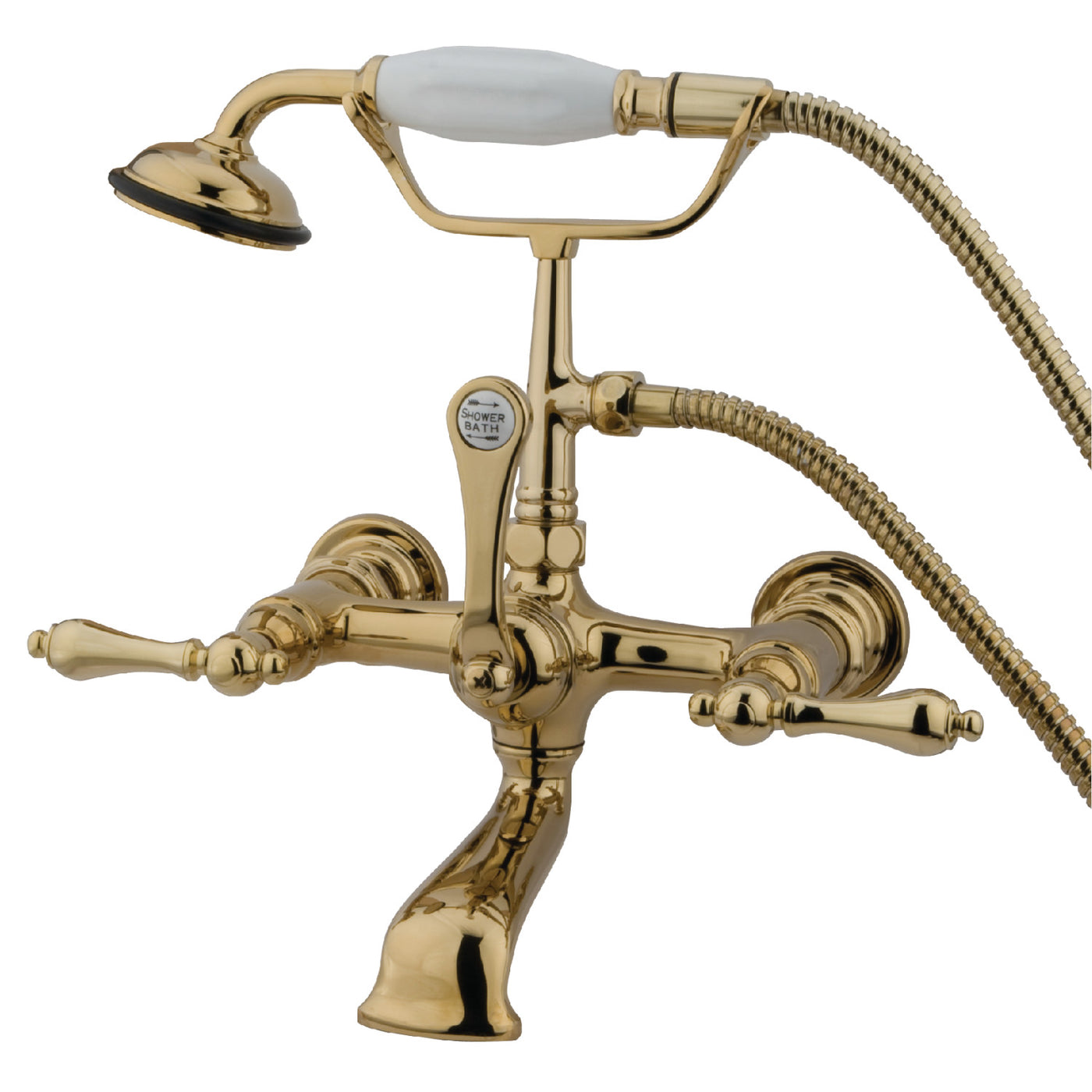 Elements of Design DT5512AL 7-Inch Wall Mount Tub Faucet with Hand Shower, Polished Brass