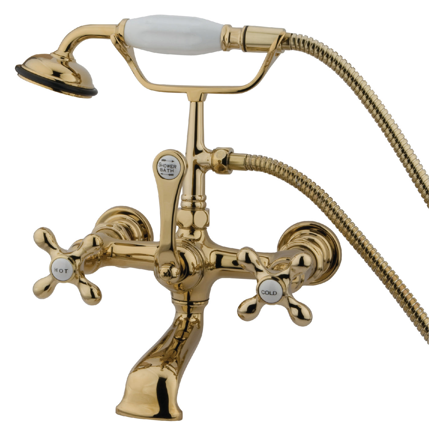 Elements of Design DT5512AX 7-Inch Wall Mount Tub Faucet with Hand Shower, Polished Brass
