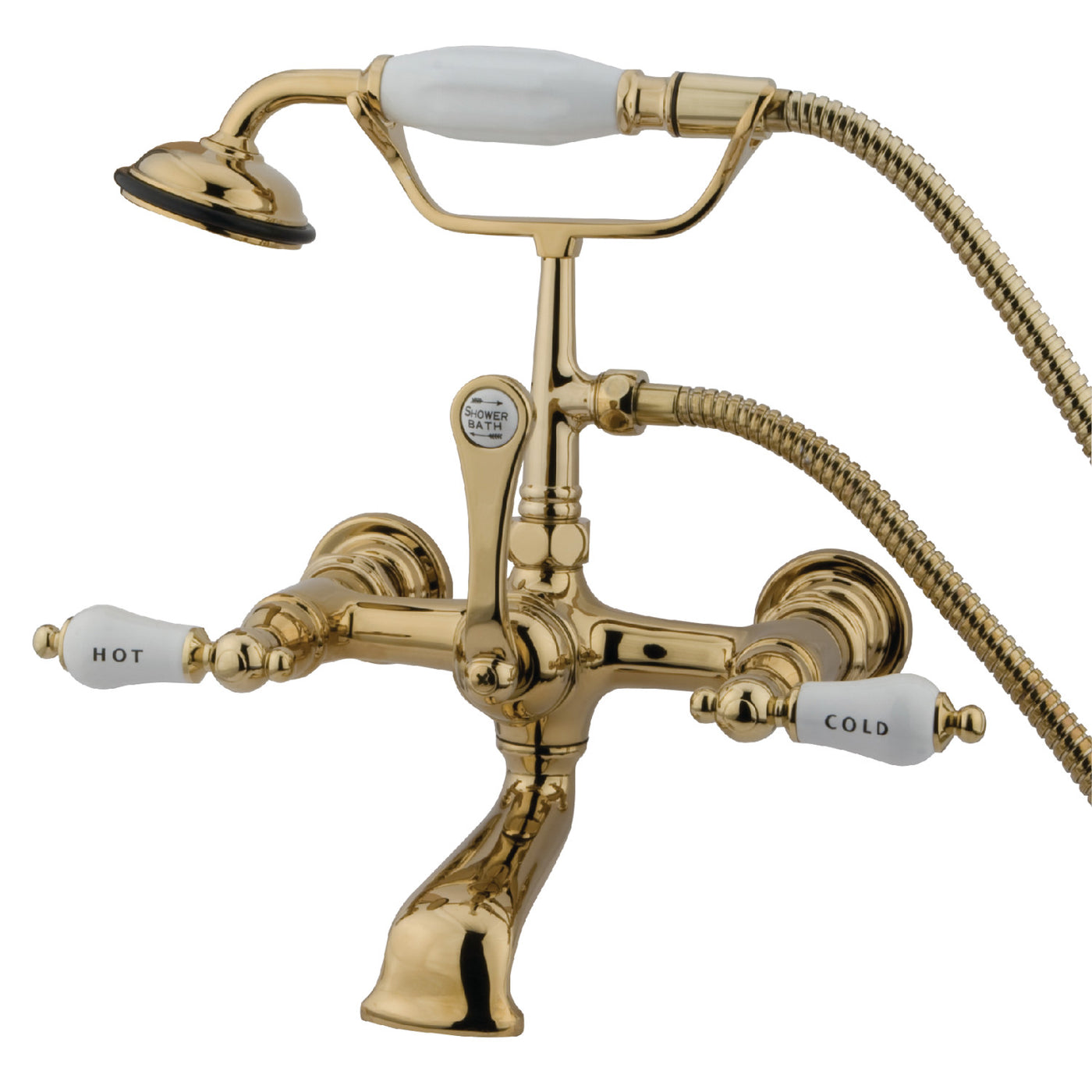Elements of Design DT5512CL 7-Inch Wall Mount Tub Faucet with Hand Shower, Polished Brass