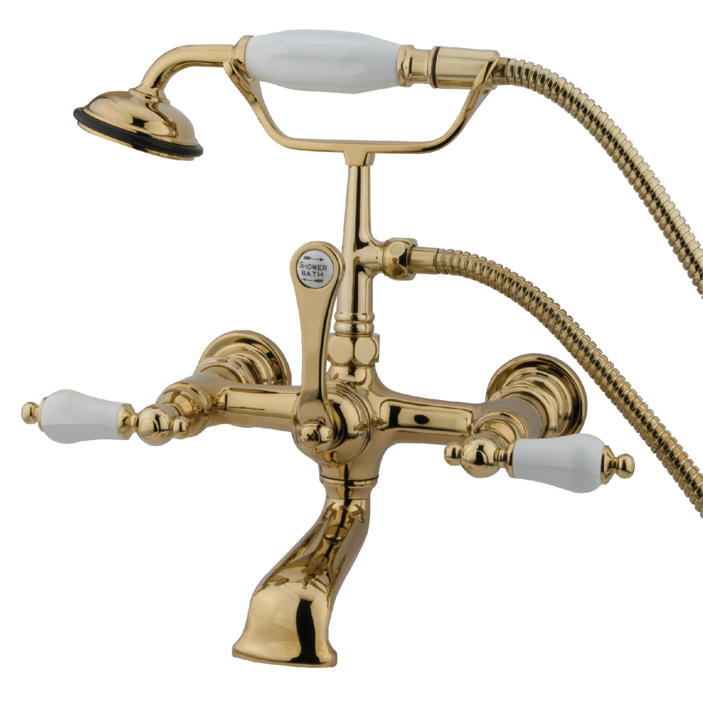 Elements of Design DT5512PL 7-Inch Wall Mount Tub Faucet with Hand Shower, Polished Brass