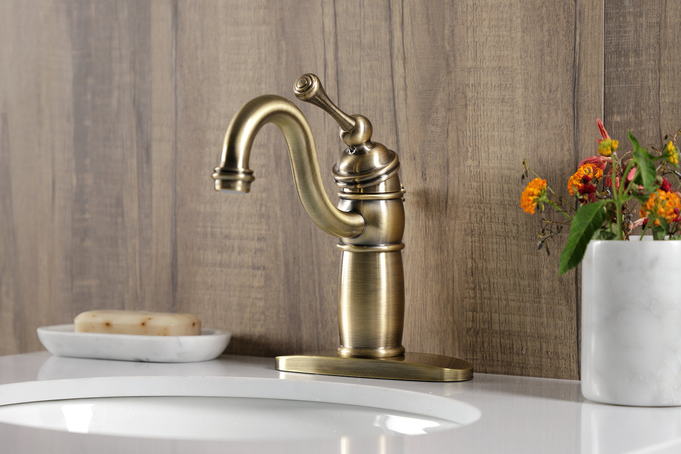 Elements of Design EB1403BL Single-Handle Bathroom Faucet with Pop-Up Drain, Antique Brass
