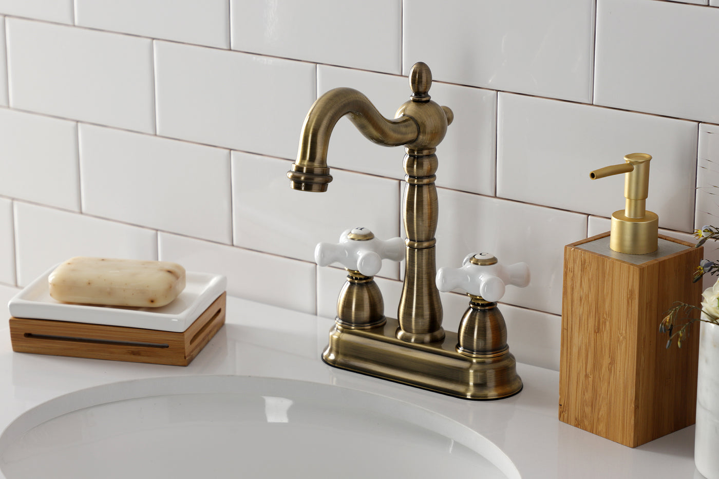 Elements of Design EB1493PX 4-Inch Centerset Bar Faucet, Antique Brass