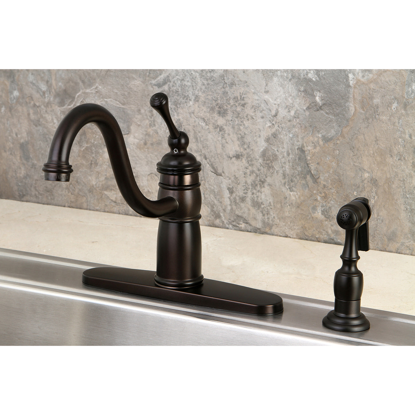 Elements of Design EB1575BLBS Single-Handle Kitchen Faucet with Brass Sprayer, Oil Rubbed Bronze