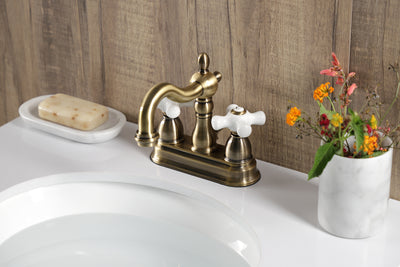 Elements of Design EB1603PX 4-Inch Centerset Bathroom Faucet with Plastic Pop-Up, Antique Brass