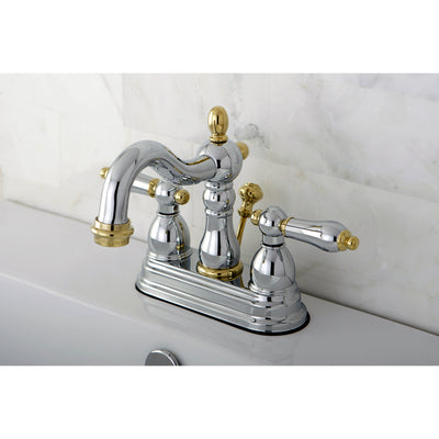 Elements of Design EB1604AL 4-Inch Centerset Bathroom Faucet with Plastic Pop-Up, Polished Chrome/Polished Brass