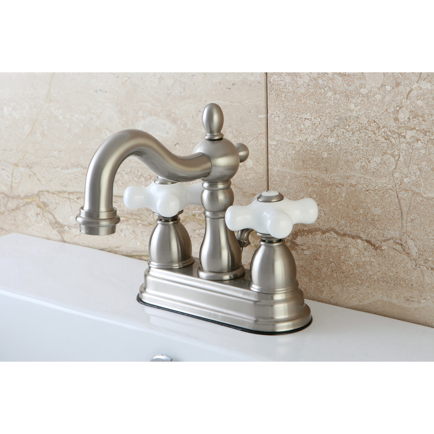 Elements of Design EB1608PX 4-Inch Centerset Bathroom Faucet with Plastic Pop-Up, Brushed Nickel