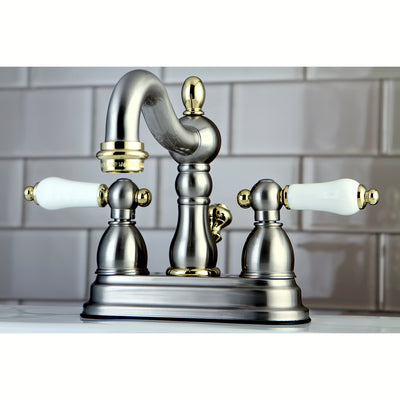 Elements of Design EB1609PL 4-Inch Centerset Bathroom Faucet with Plastic Pop-Up, Brushed Nickel/Polished Brass