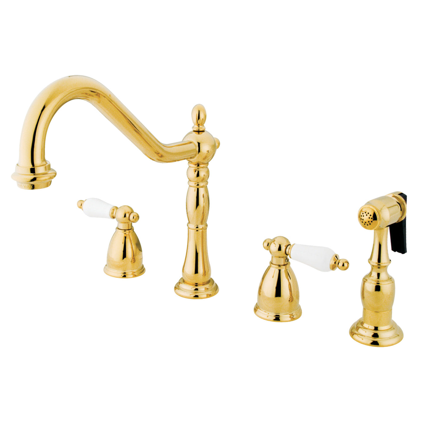 Elements of Design EB1792PLBS Widespread Kitchen Faucet with Brass Sprayer, Polished Brass
