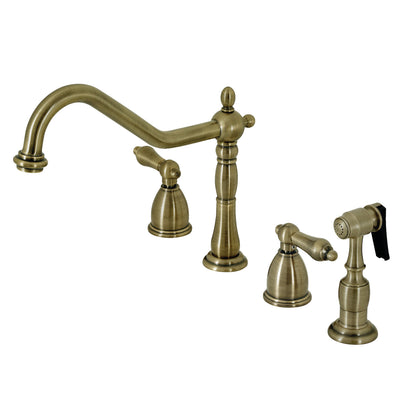 Elements of Design EB1793ALBS Widespread Kitchen Faucet with Brass Sprayer, Antique Brass