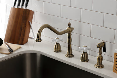Elements of Design EB1793PXBS Widespread Kitchen Faucet with Brass Sprayer, Antique Brass