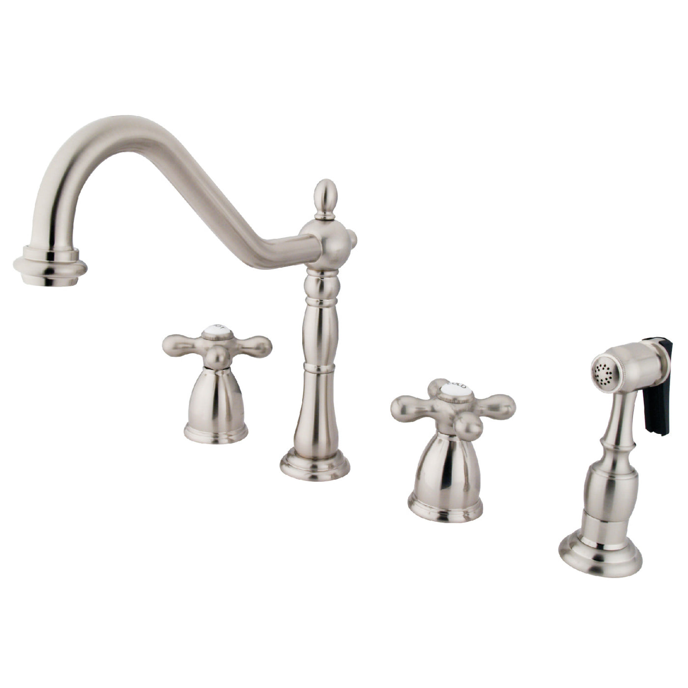 Elements of Design EB1798AXBS Widespread Kitchen Faucet with Brass Sprayer, Brushed Nickel