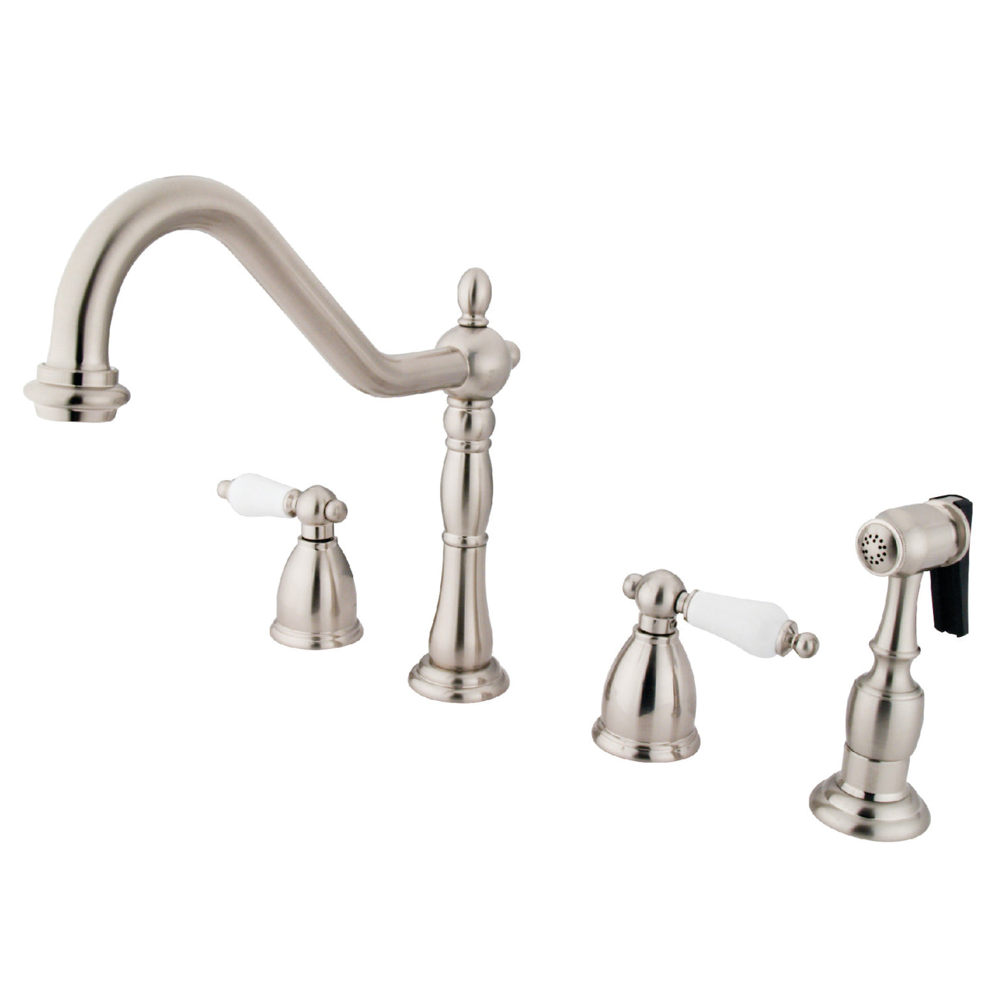 Elements of Design EB1798PLBS Widespread Kitchen Faucet with Brass Sprayer, Brushed Nickel