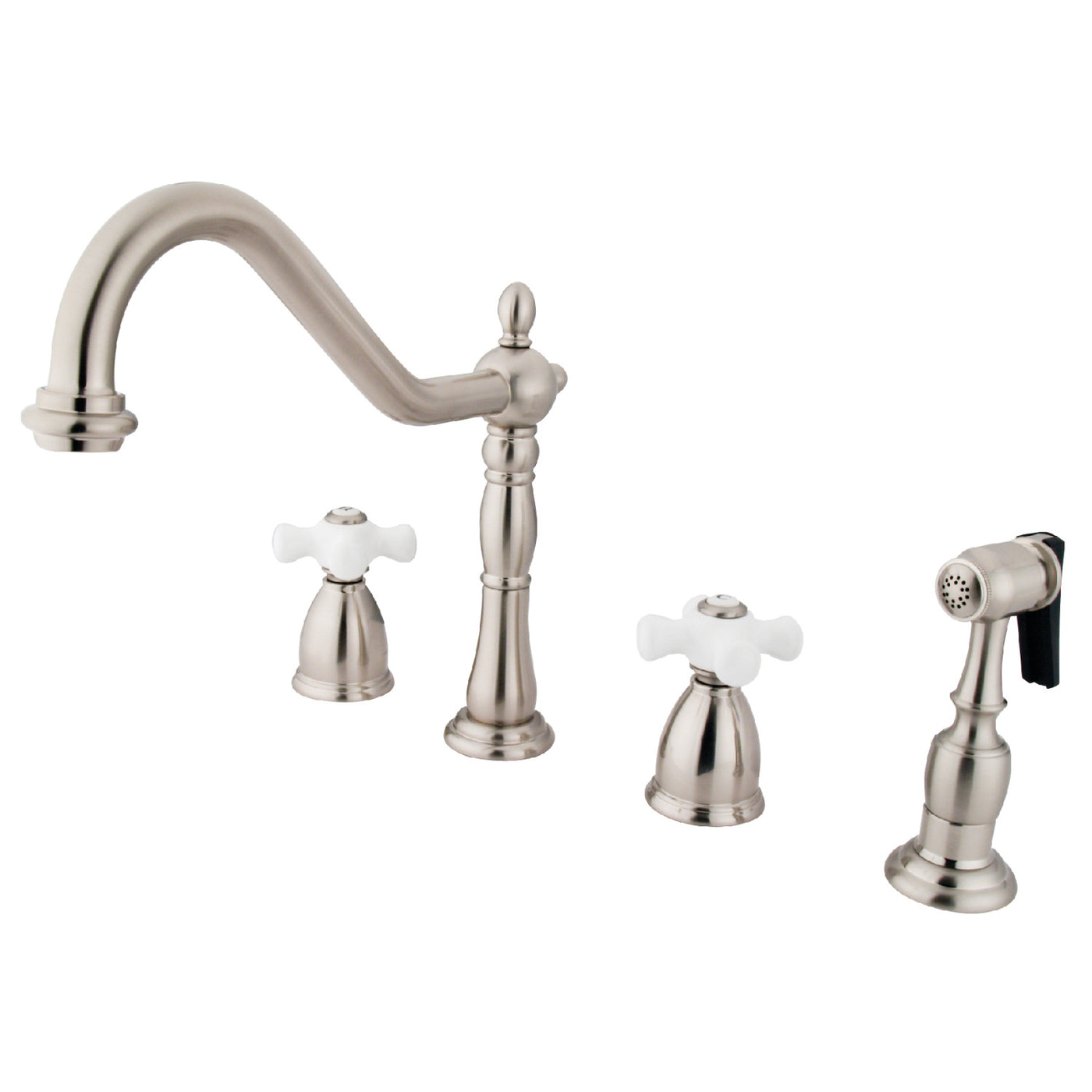 Elements of Design EB1798PXBS Widespread Kitchen Faucet with Brass Sprayer, Brushed Nickel