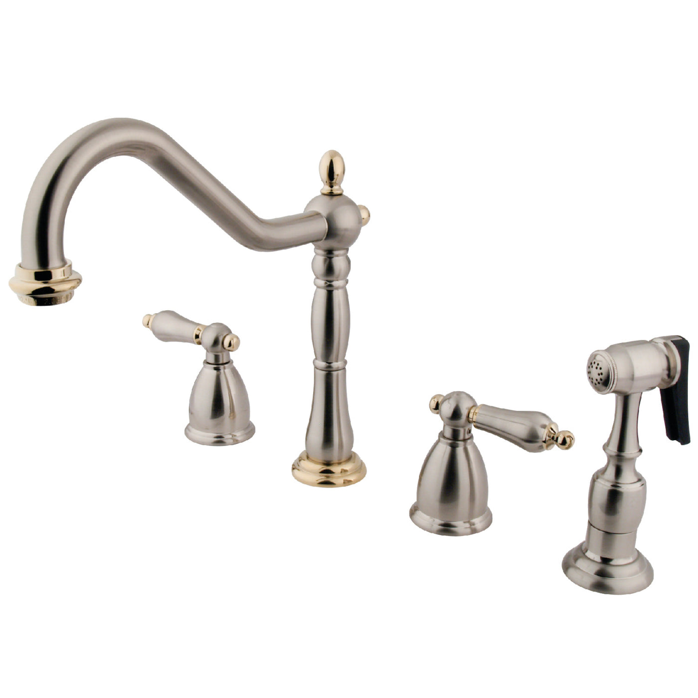 Elements of Design EB1799ALBS Widespread Kitchen Faucet with Brass Sprayer, Brushed Nickel/Polished Brass