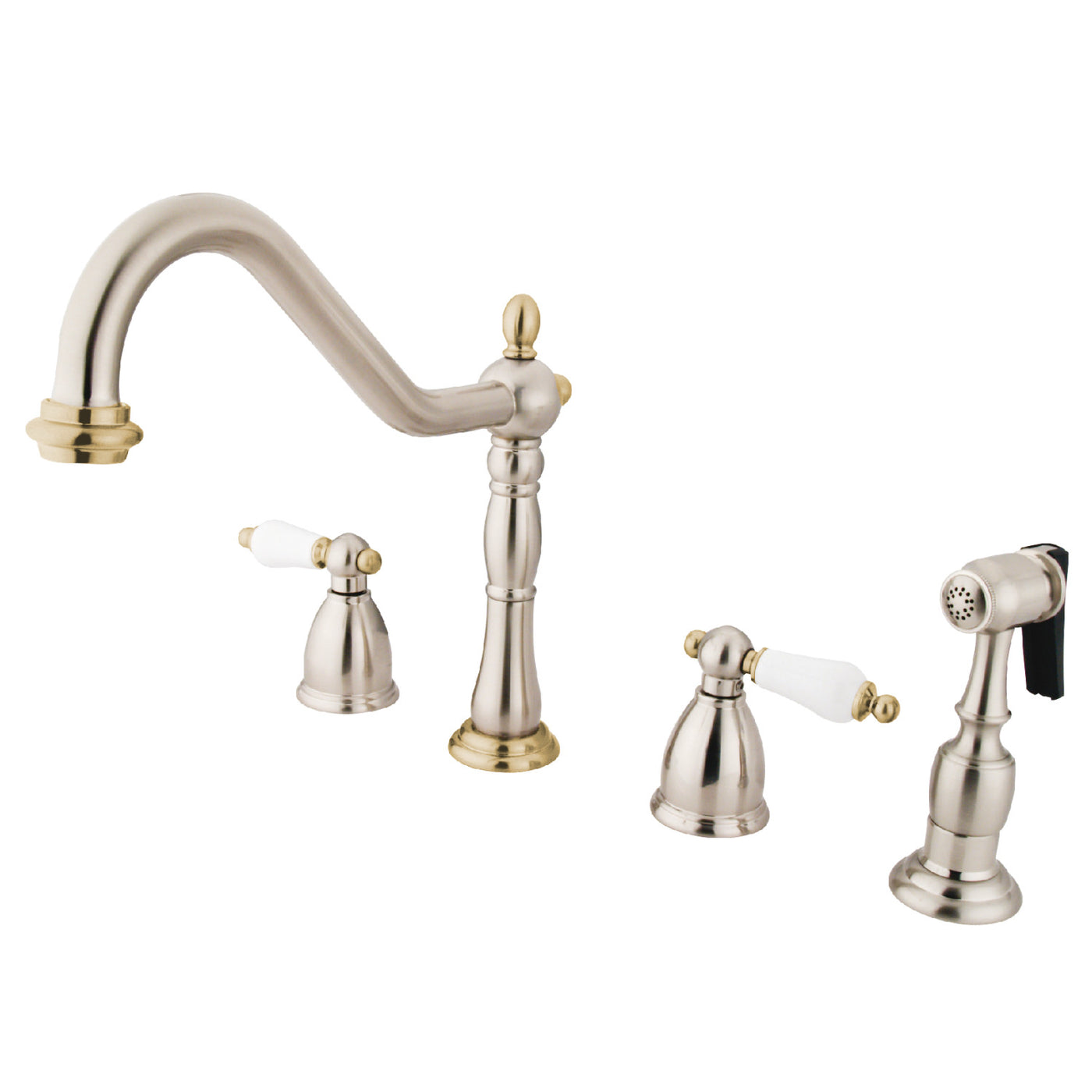 Elements of Design EB1799PLBS Widespread Kitchen Faucet with Brass Sprayer, Brushed Nickel/Polished Brass