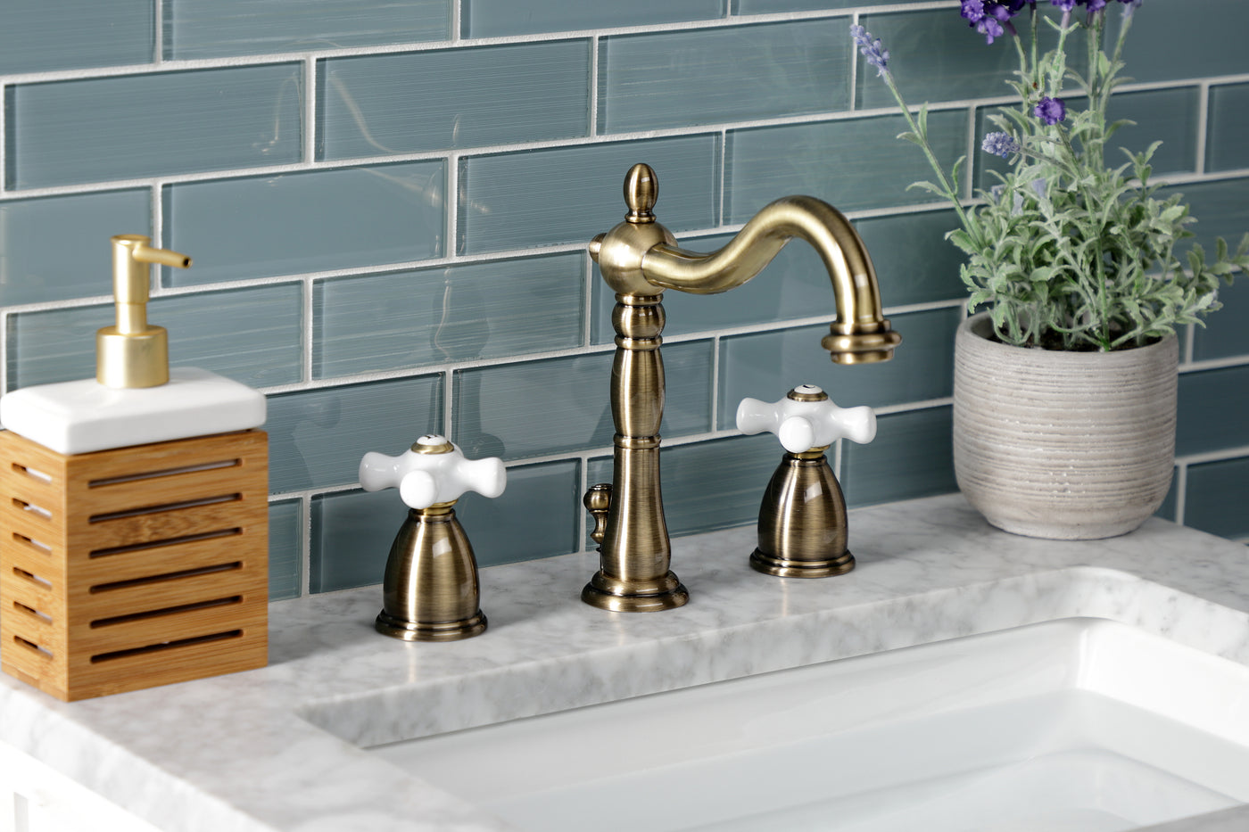 Elements of Design EB1973PX Widespread Bathroom Faucet with Brass Pop-Up, Antique Brass