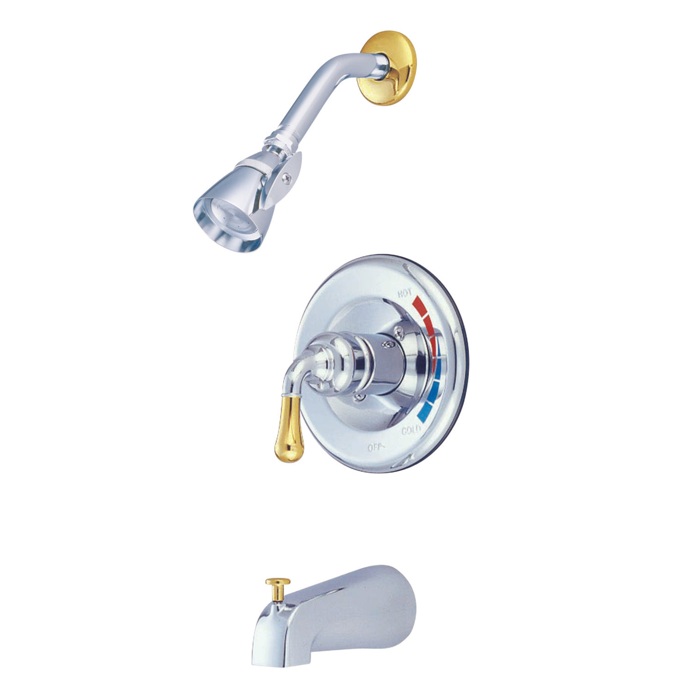 Elements of Design EB634 Single-Handle Tub and Shower Faucet, Polished Chrome/Polished Brass