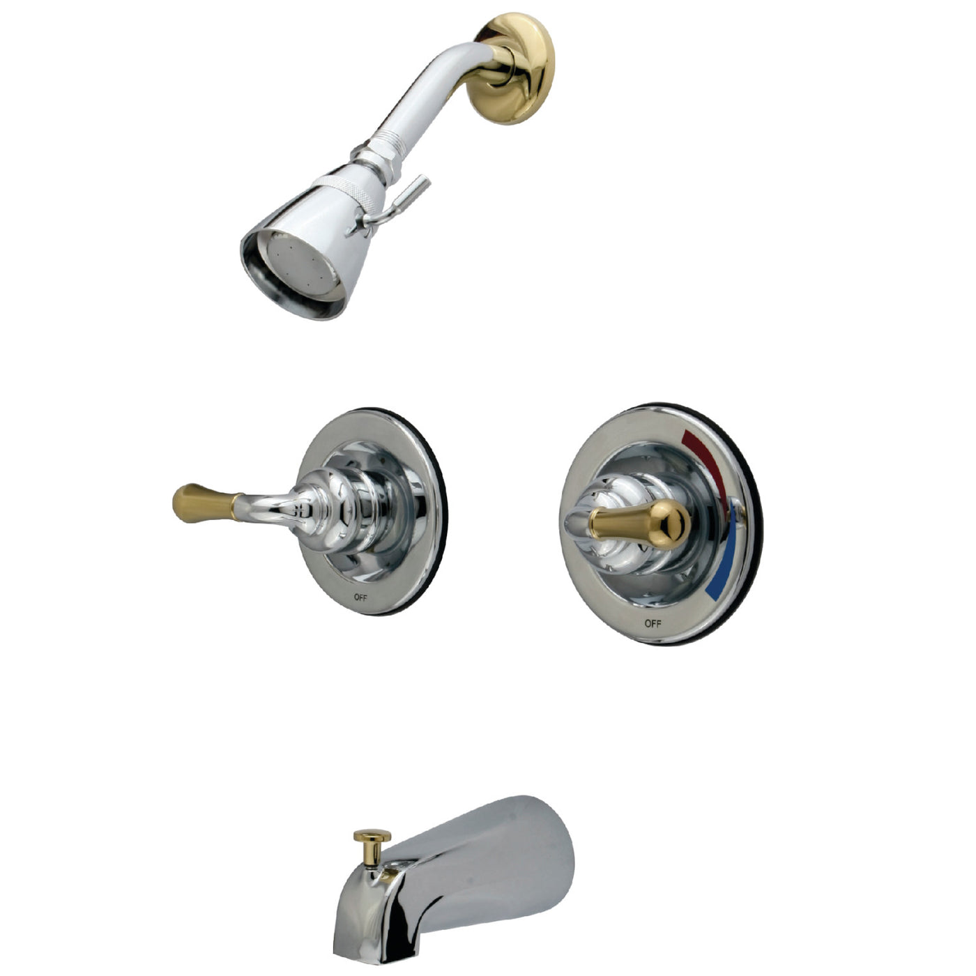 Elements of Design EB674 Two-Handle Pressure Balanced Tub and Shower Faucet, Polished Chrome/Polished Brass
