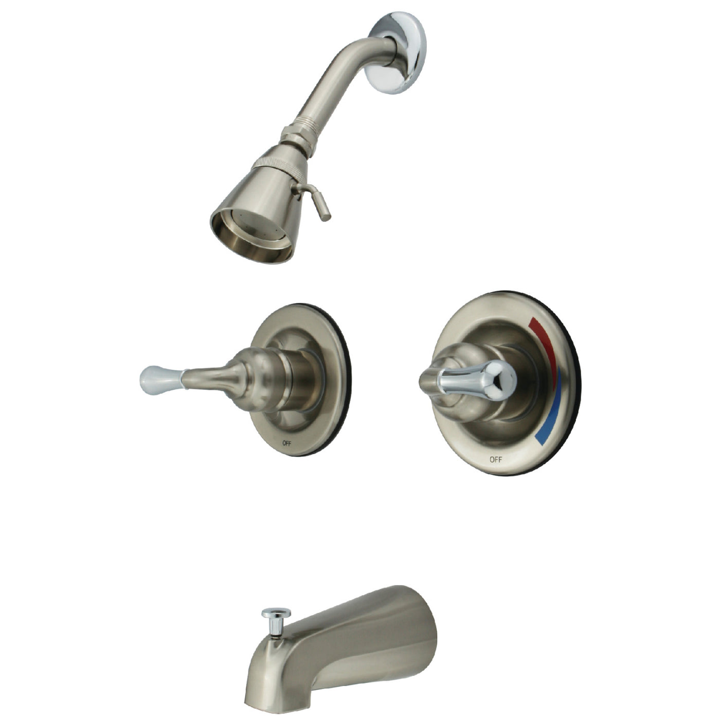 Elements of Design EB677 Two-Handle Pressure Balanced Tub and Shower Faucet, Brushed Nickel/Polished Chrome